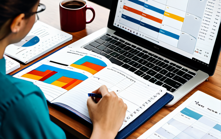 비즈니스 코칭과 업무 효율성 - **Prompt:** An image depicting effective time management. A digital planner with colorful sections f...