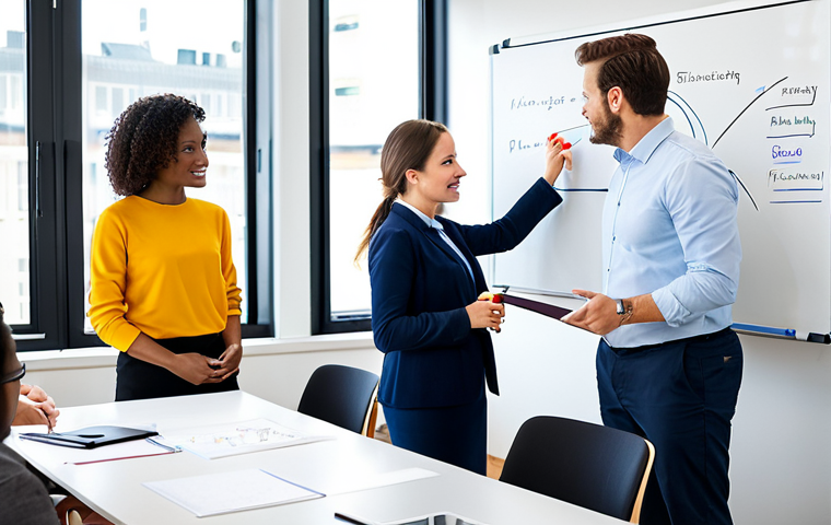 비즈니스 코칭 워크샵 운영 가이드 - Workshop Planning**

"Team meeting in a bright, modern office. Diverse group collaborating on a whit...