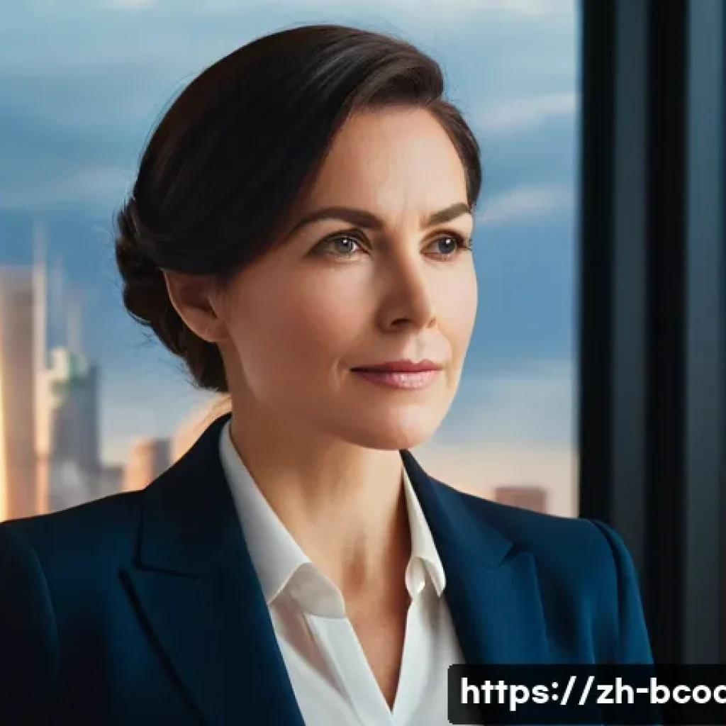 비즈니스 코칭 중점 과목 설명 - **Prompt:** A confident female business leader, in her late 30s, stands tall in a modern, brightly l...